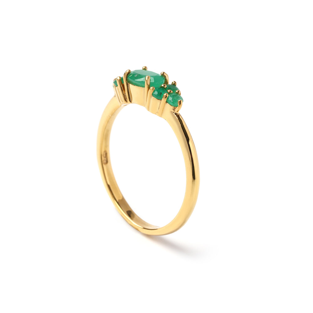 Emerald Seven-Stone Cluster Ring – 18K Gold Plated Sterling Silver