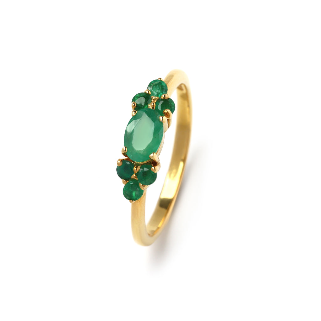 Emerald Seven-Stone Cluster Ring – 18K Gold Plated Sterling Silver