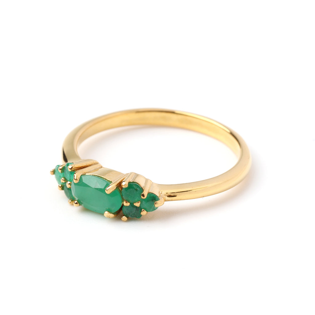 Emerald Seven-Stone Cluster Ring – 18K Gold Plated Sterling Silver