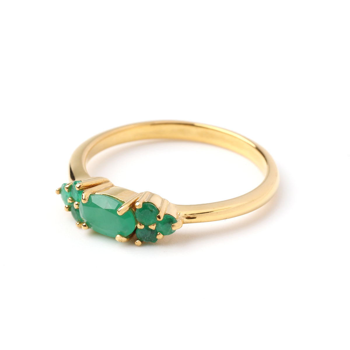 Emerald Seven-Stone Cluster Ring – 18K Gold Plated Sterling Silver