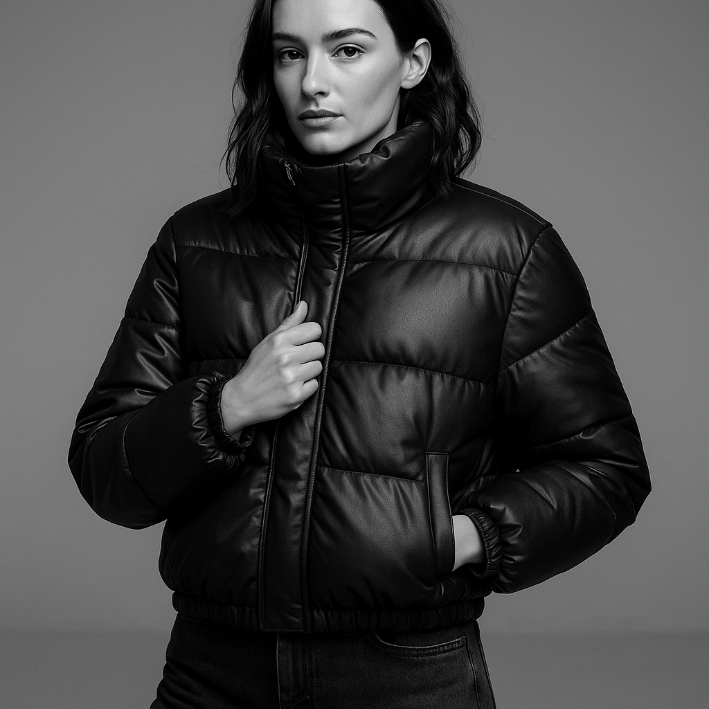 OMROK Black Puffer Sheep Leather Jacket - WOMAN
