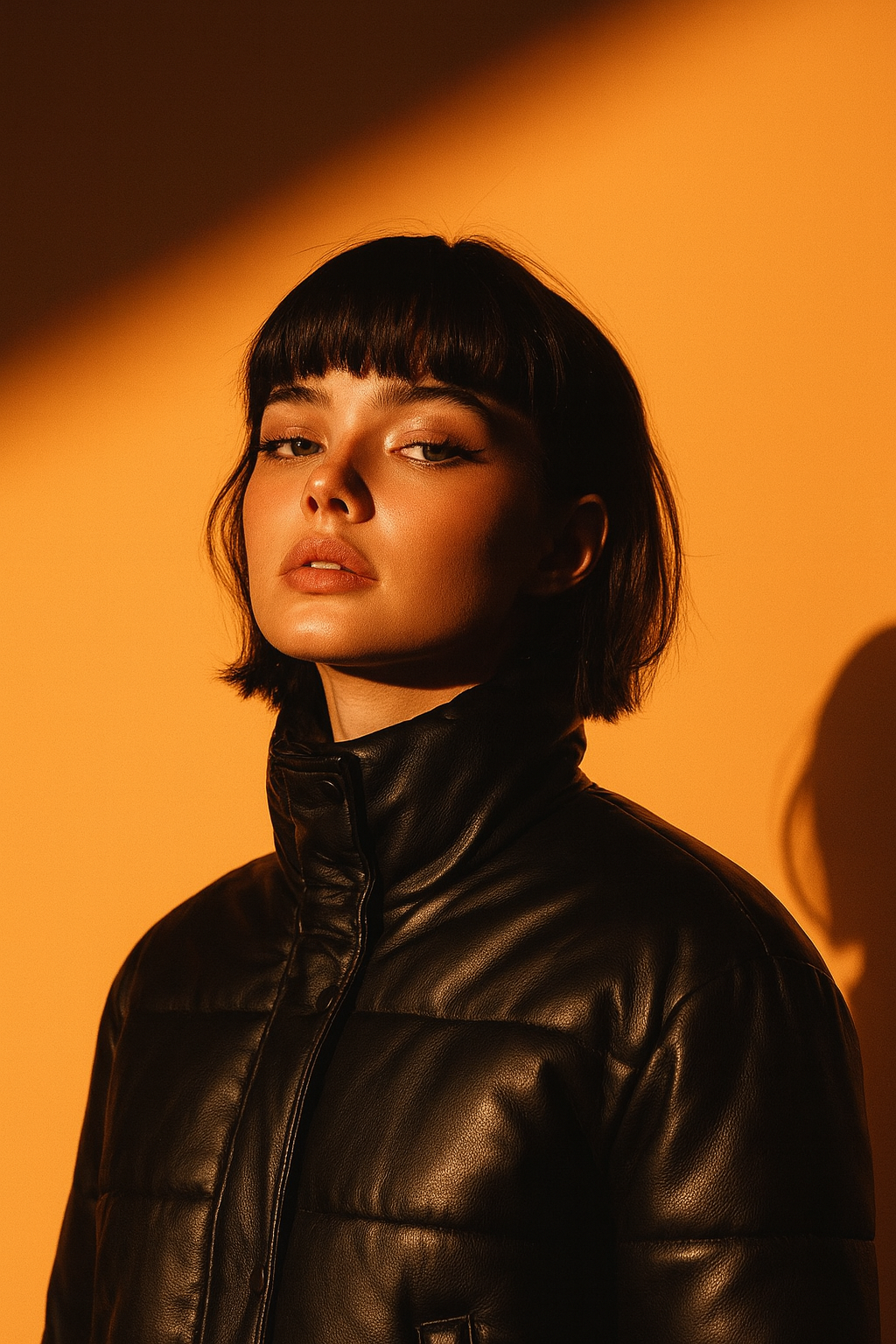 OMROK Black Puffer Sheep Leather Jacket - WOMAN