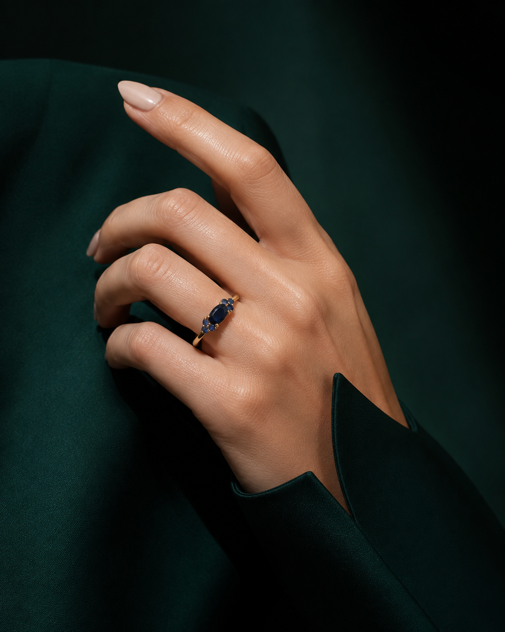 Deep Blue Sapphire Seven-Stone Cluster Ring – 18K Gold Plated Sterling Silver