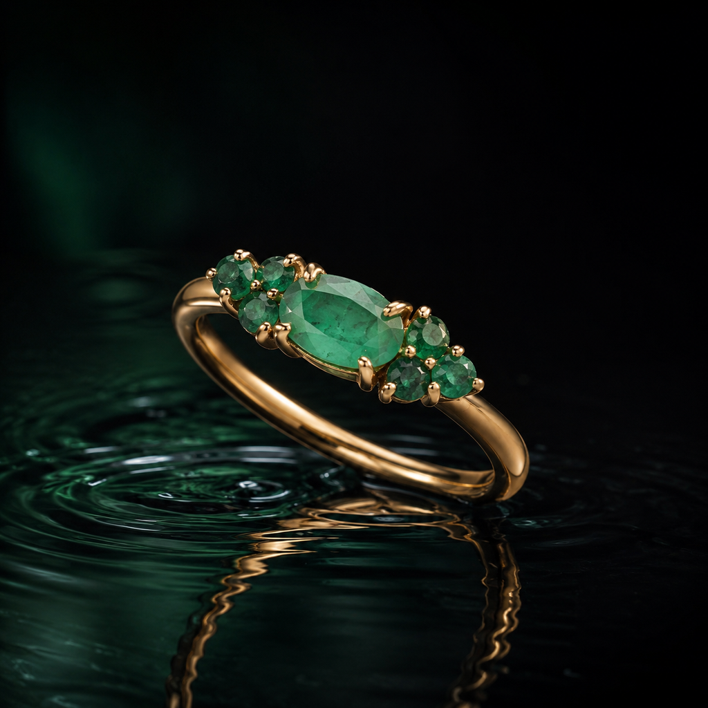 Emerald Seven-Stone Cluster Ring – 18K Gold Plated Sterling Silver