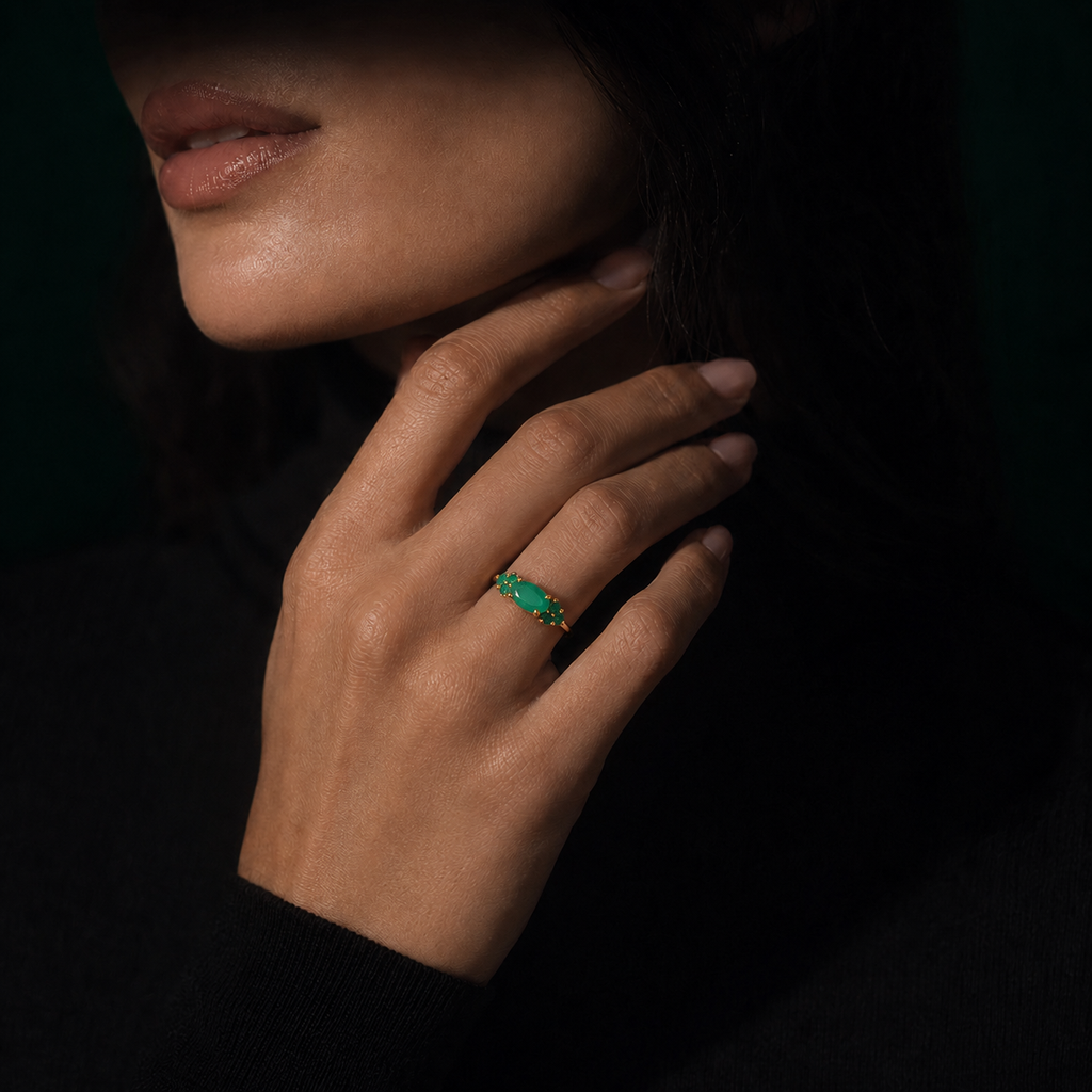 Emerald Seven-Stone Cluster Ring – 18K Gold Plated Sterling Silver