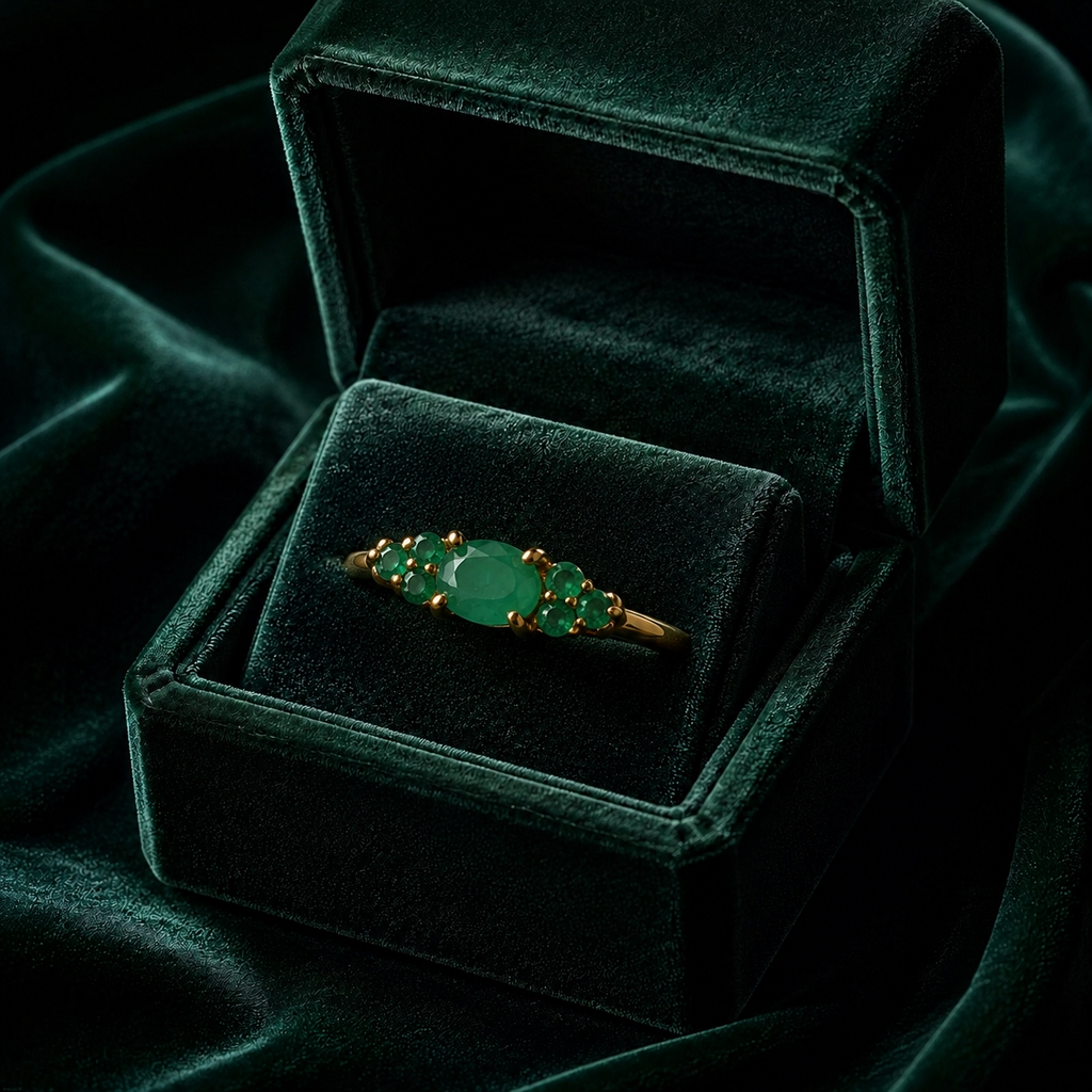 Emerald Seven-Stone Cluster Ring – 18K Gold Plated Sterling Silver