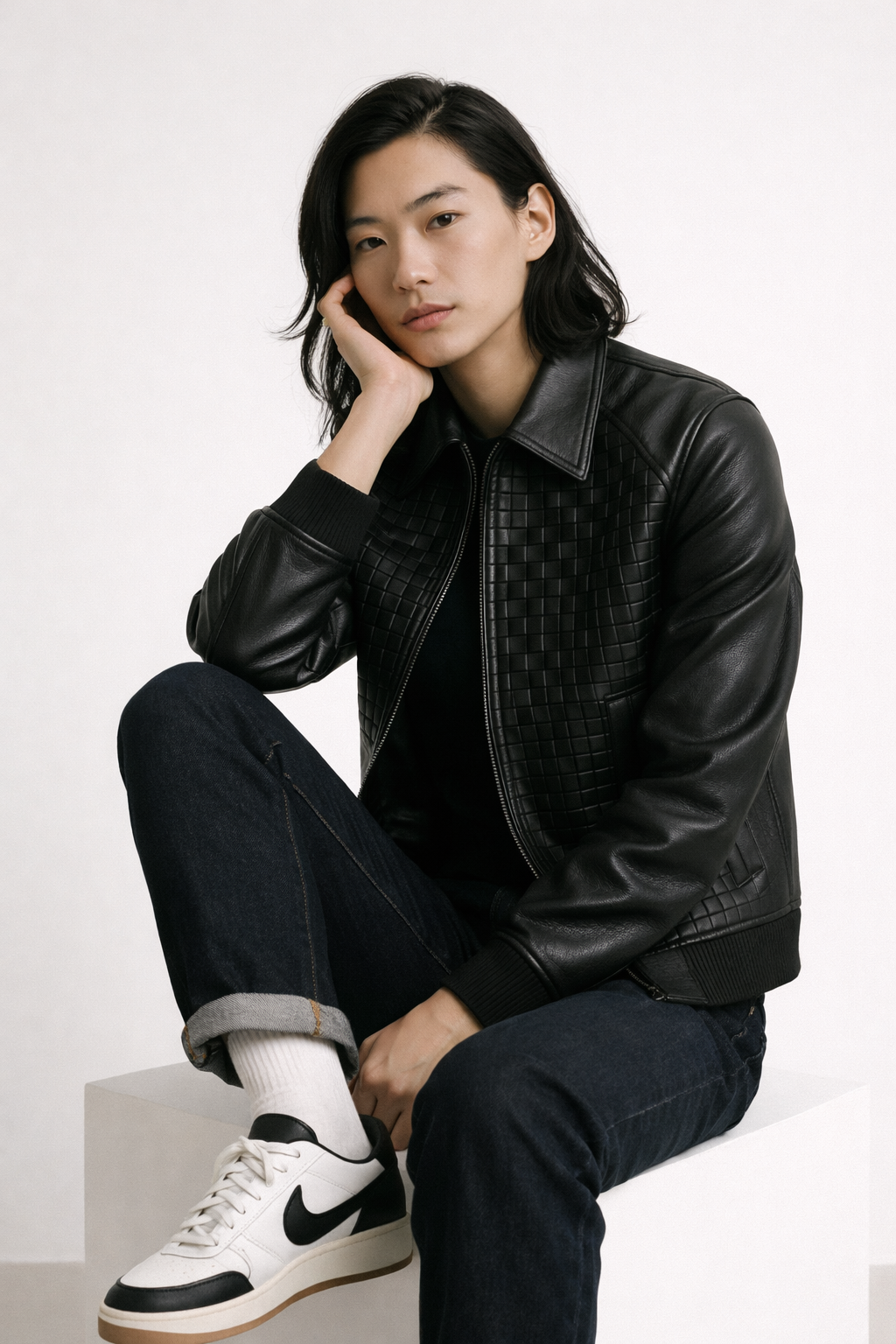 OMROK Enduring Woven Leather Jacket - WOMAN