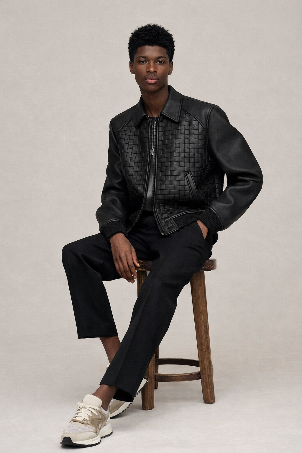 OMROK Enduring Woven Leather Jacket - MAN