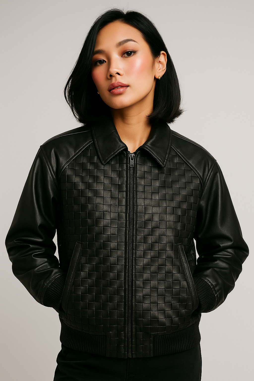 OMROK Enduring Woven Leather Jacket - WOMAN