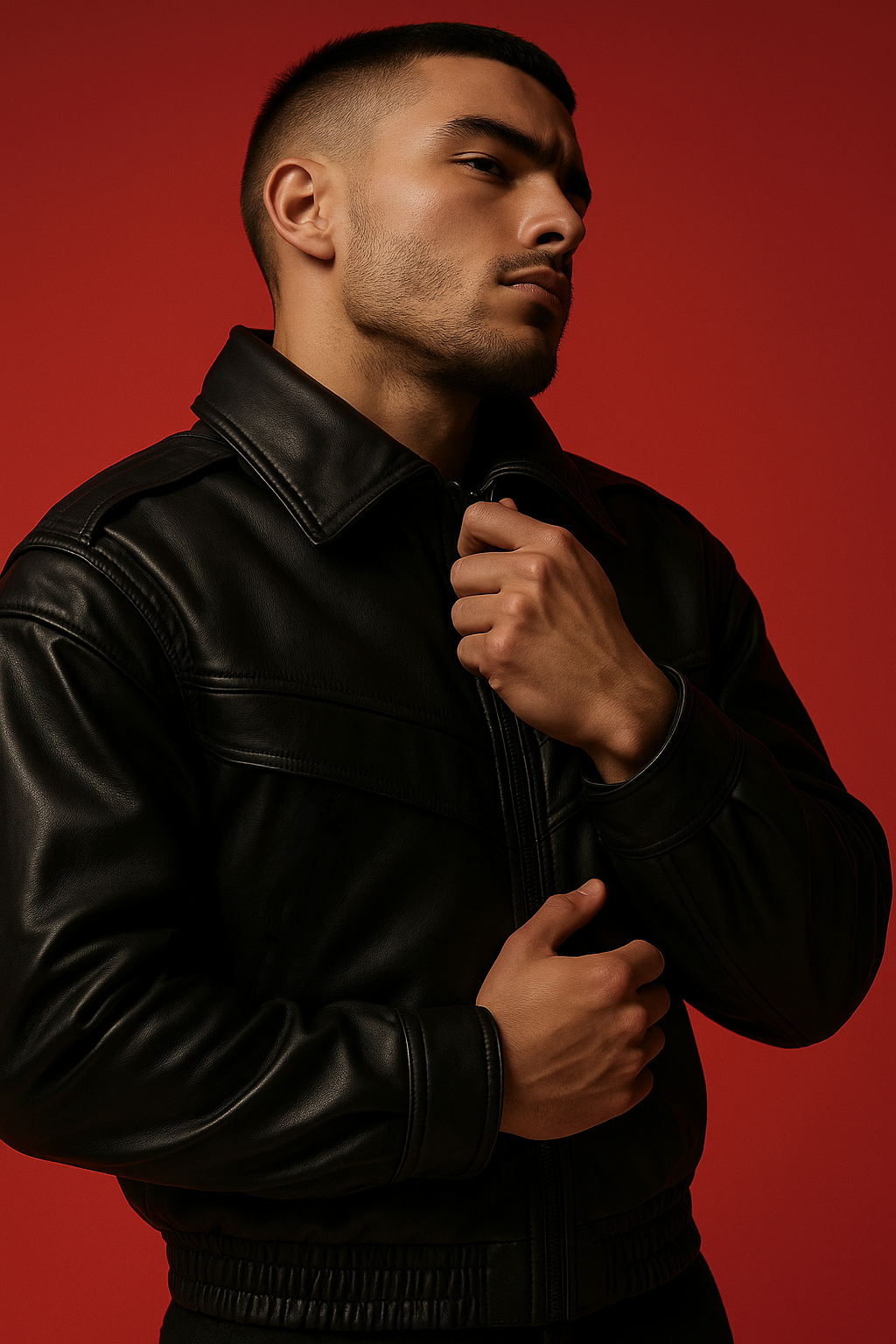 OMROK Premium Black Leather Statement Bomber