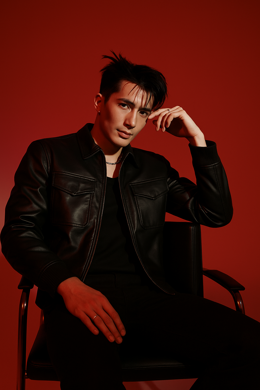 OMROK Structured Black Leather Utility Jacket