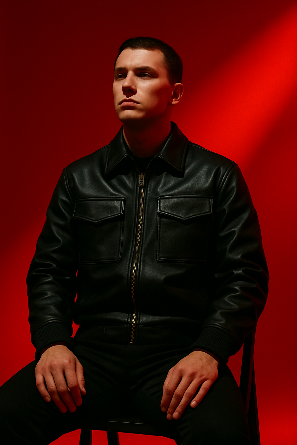 OMROK Structured Black Leather Utility Jacket