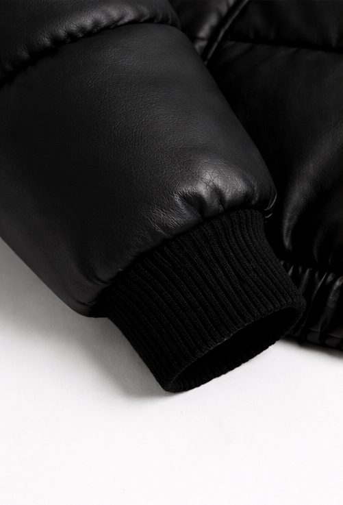 OMROK Black Puffer Sheep Leather Jacket - WOMAN