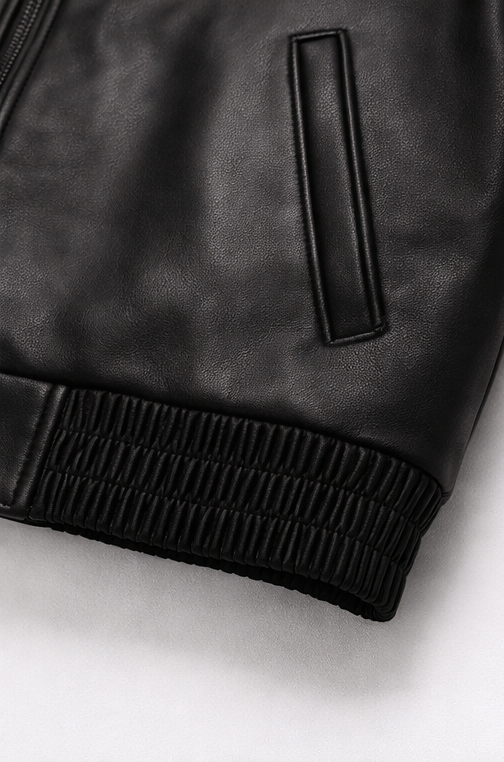 OMROK Premium Black Leather Statement Bomber