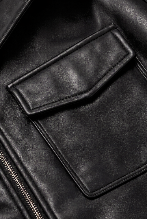 OMROK Structured Black Leather Utility Jacket