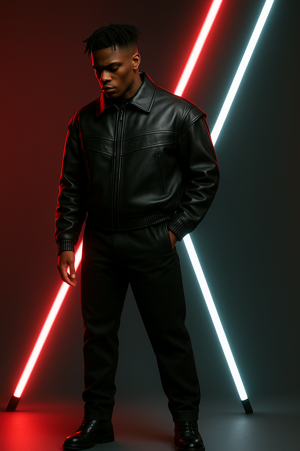 OMROK Premium Black Leather Statement Bomber