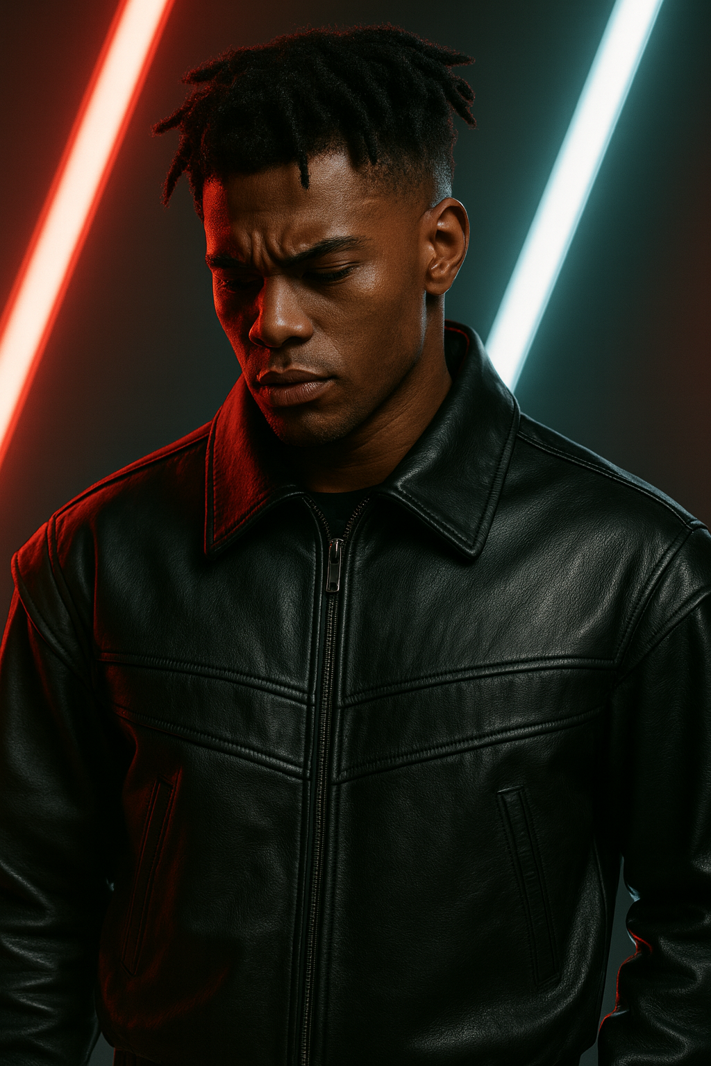 OMROK Premium Black Leather Statement Bomber