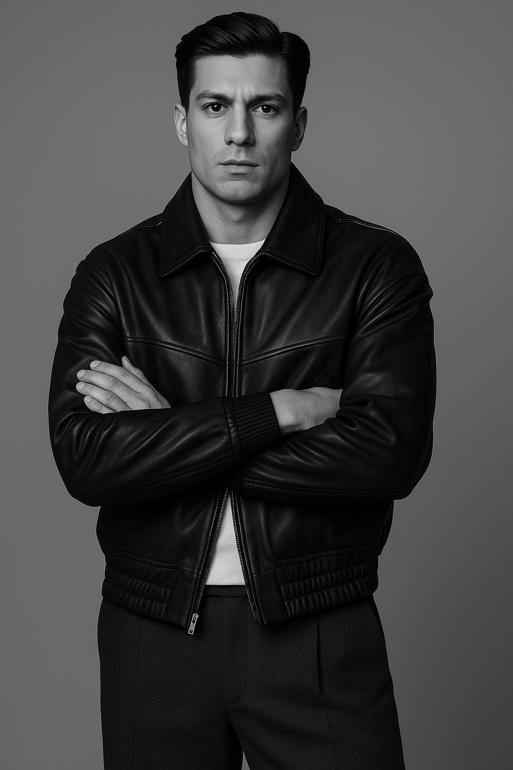 OMROK Premium Black Leather Statement Bomber