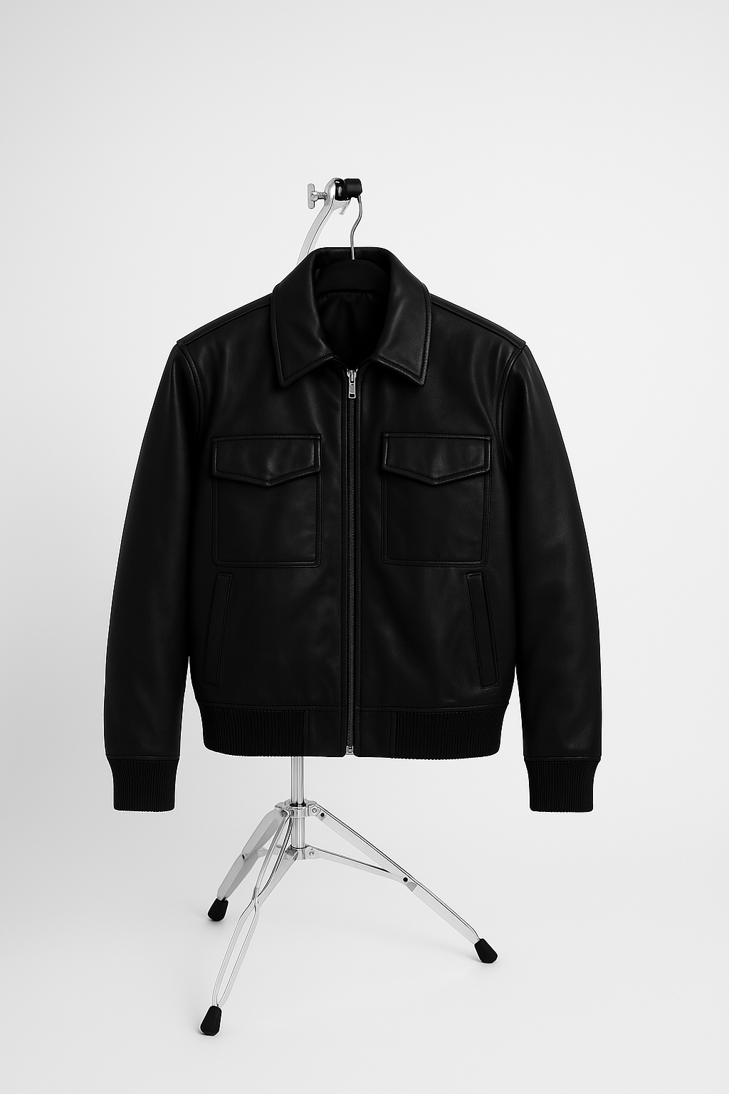 OMROK Structured Black Leather Utility Jacket