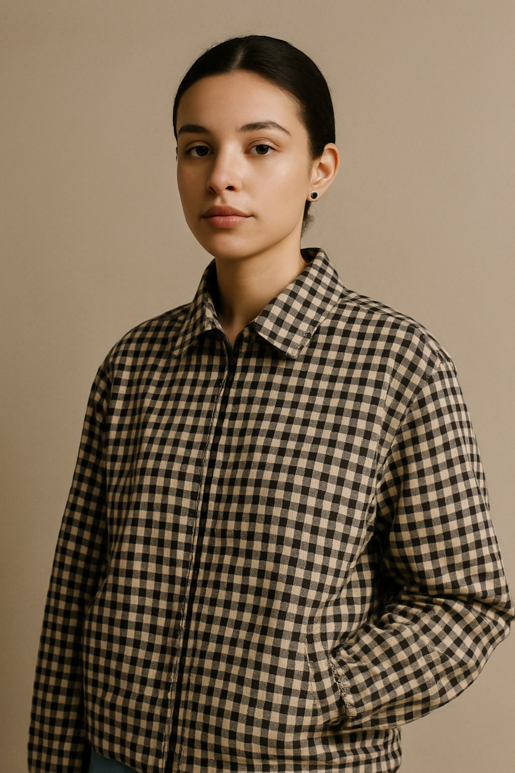 OMROK Reversible Leather & Checkered Jacket - WOMAN