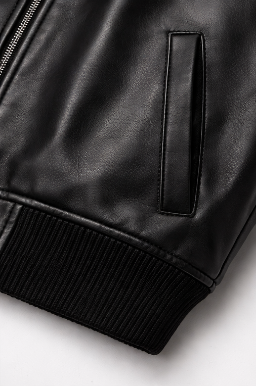 OMROK Structured Black Leather Utility Jacket