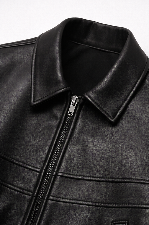OMROK Premium Black Leather Statement Bomber